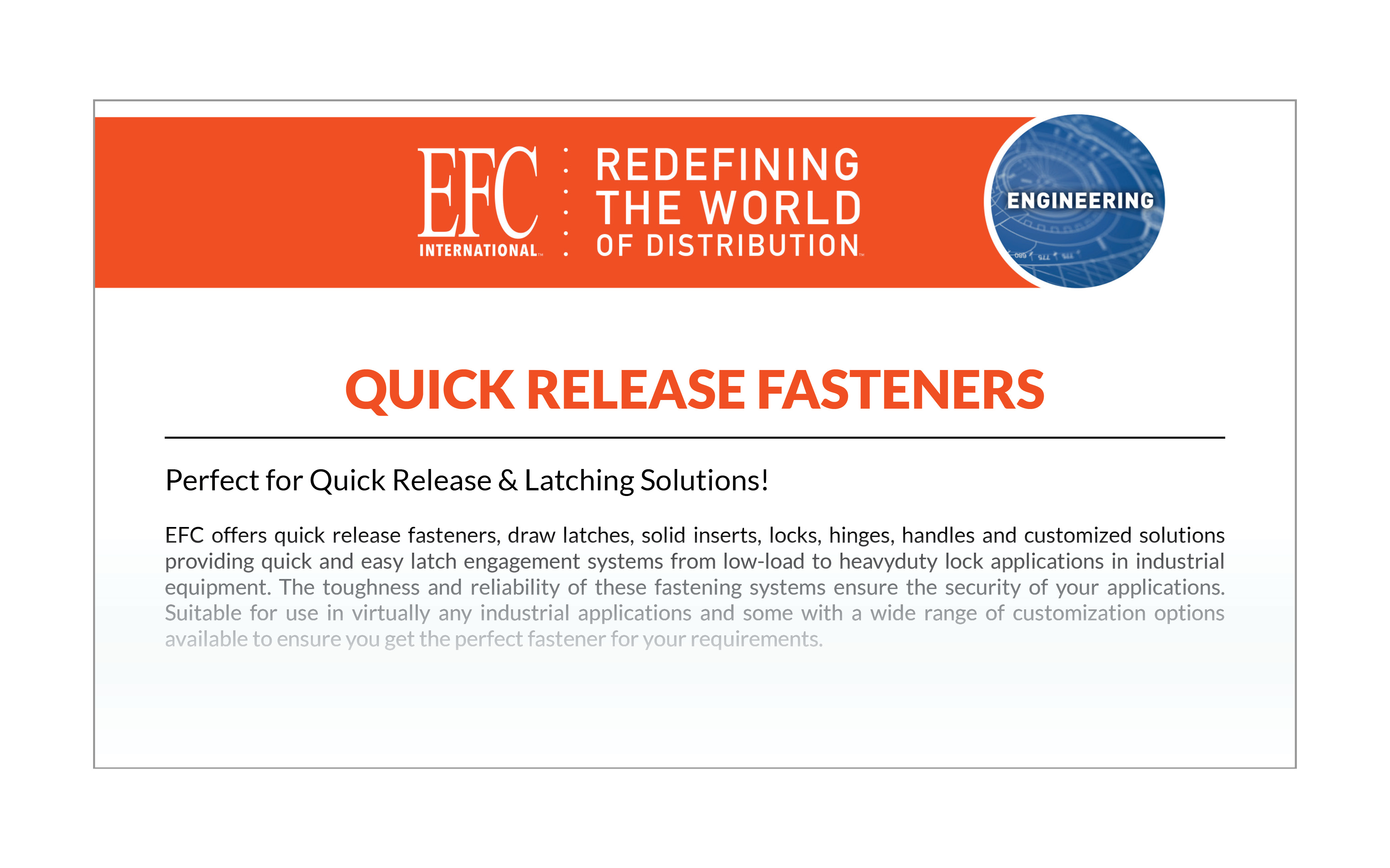 EFC Engineered Solutions Brochure Quick Release Fasteners