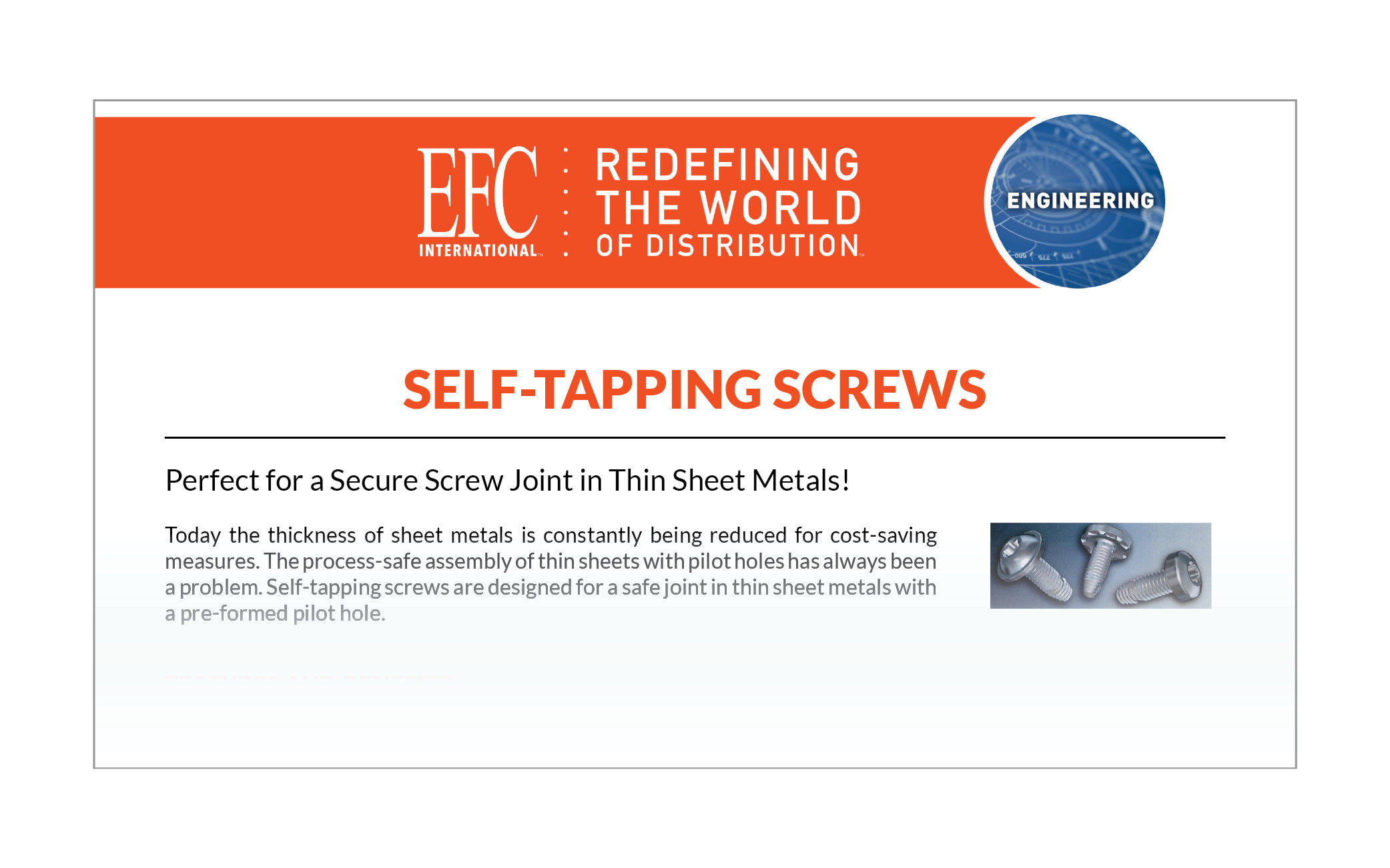 EFC Engineered Solutions Brochure Self Tapping Screws