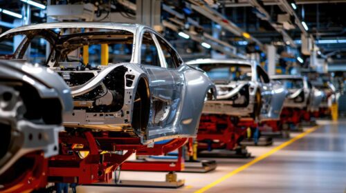 An electric vehicle manufacturing assembly line